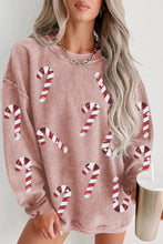 Load image into Gallery viewer, Sequin Candy Cane Round Neck Sweatshirt