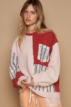 Load image into Gallery viewer, POL Exposed Seam Floral Patch Color Block Round Neck Sweatshirt