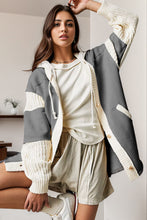 Load image into Gallery viewer, Contrast Drawstring Button Up Hooded Jacket