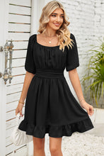 Load image into Gallery viewer, Ruched Ruffle Hem Short Sleeve Dress