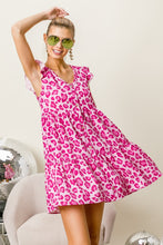 Load image into Gallery viewer, BiBi Leopard Cap Sleeve Tiered Mini Dress