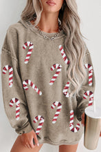 Load image into Gallery viewer, Sequin Candy Cane Round Neck Sweatshirt