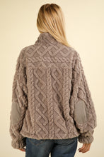 Load image into Gallery viewer, VERY J Fuzzy Fleece Half Zip Cable Pattern Sweatshirt