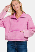 Load image into Gallery viewer, Zenana Acid Wash Fleece Half Snap Sweatshirt with Pocket