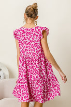 Load image into Gallery viewer, BiBi Leopard Cap Sleeve Tiered Mini Dress