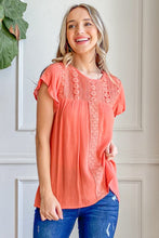 Load image into Gallery viewer, And The Why Lace Detail Ruffle Short Sleeve Blouse