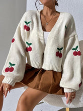 Load image into Gallery viewer, Cherry Graphic Open Front Dropped Shoulder Cardigan