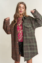 Load image into Gallery viewer, J.NNA Snap Down Tweed Plaid Contrast  Longline Shacket