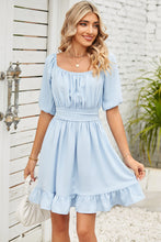 Load image into Gallery viewer, Ruched Ruffle Hem Short Sleeve Dress