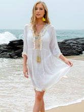 Load image into Gallery viewer, Tassel V-Neck Three-Quarter Sleeve Cover Up