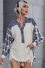 Load image into Gallery viewer, Plaid Notched Neck Slit Blouse