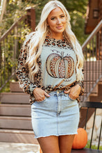 Load image into Gallery viewer, Pumpkin Graphic Leopard Round Neck Long Sleeve Sweatshirt