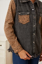 Load image into Gallery viewer, Leopard Raw Hem Pocketed Denim Jacket