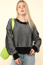 Load image into Gallery viewer, VERY J Exposed Seam Cropped Striped Slit Sweater