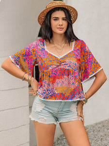 Ruched Printed Half Sleeve Blouse