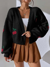 Load image into Gallery viewer, Cherry Graphic Open Front Dropped Shoulder Cardigan