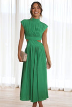 Load image into Gallery viewer, Cutout Mock Neck Sleeveless Ruched Dress