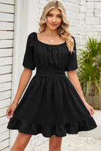 Load image into Gallery viewer, Ruched Ruffle Hem Short Sleeve Dress