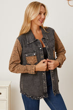 Load image into Gallery viewer, Leopard Raw Hem Pocketed Denim Jacket