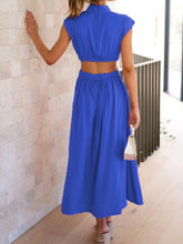 Load image into Gallery viewer, Cutout Mock Neck Sleeveless Ruched Dress