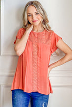 Load image into Gallery viewer, And The Why Lace Detail Ruffle Short Sleeve Blouse