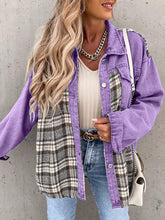 Load image into Gallery viewer, Plaid Button Up Dropped Shoulder Jacket