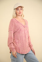 Load image into Gallery viewer, VERY J Washed V-Neck Exposed Seam Knit Top