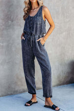 Load image into Gallery viewer, Pocketed Half Button Sleeveless Denim Jumpsuit