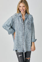 Load image into Gallery viewer, RISEN Distressed Raw Hem Denim Shirt