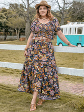 Load image into Gallery viewer, Plus Size Tie Neck Short Sleeve Top and Skirt Set