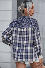 Load image into Gallery viewer, Plaid Notched Neck Slit Blouse