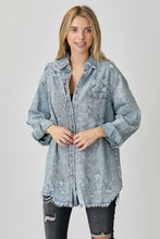 Load image into Gallery viewer, RISEN Distressed Raw Hem Denim Shirt