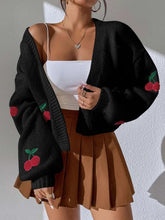 Load image into Gallery viewer, Cherry Graphic Open Front Dropped Shoulder Cardigan