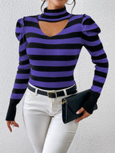 Load image into Gallery viewer, Striped Cutout Mock Neck Knit Top
