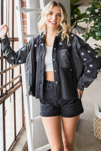 Veveret Star Embroidered Hooded Denim Jacket