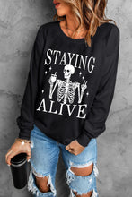 Load image into Gallery viewer, Skull Graphic Round Neck Long Sleeve Sweatshirt