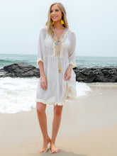 Load image into Gallery viewer, Tassel V-Neck Three-Quarter Sleeve Cover Up