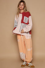 Load image into Gallery viewer, POL Exposed Seam Floral Patch Color Block Round Neck Sweatshirt