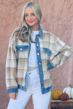 Load image into Gallery viewer, And The Why Full Size Washed Denim Detail Brushed Plaid Jacket