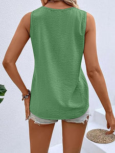 Full Size Decorative Button V-Neck Tank