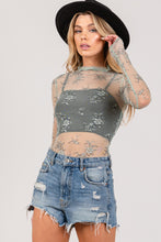 Load image into Gallery viewer, SAGE + FIG Mesh Long Sleeve Sheer Floral Embroidery Top