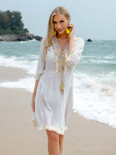 Load image into Gallery viewer, Tassel V-Neck Three-Quarter Sleeve Cover Up