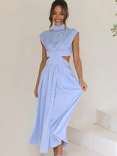 Load image into Gallery viewer, Cutout Mock Neck Sleeveless Ruched Dress