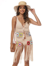 Load image into Gallery viewer, Openwork Fringe Detail Embroidery Sleeveless Cover-Up