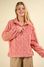 Load image into Gallery viewer, VERY J Fuzzy Fleece Half Zip Cable Pattern Sweatshirt