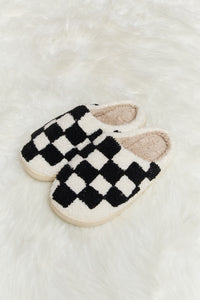 Melody Checkered Print Plush Slide Slippers