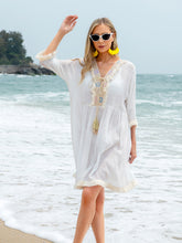 Load image into Gallery viewer, Tassel V-Neck Three-Quarter Sleeve Cover Up