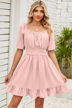 Load image into Gallery viewer, Ruched Ruffle Hem Short Sleeve Dress