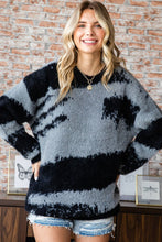 Load image into Gallery viewer, First Love Full Size Abstract Pattern Contrast Feather Yarn Sweater