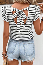 Load image into Gallery viewer, Tied Striped V-Neck Cap Sleeve T-Shirt